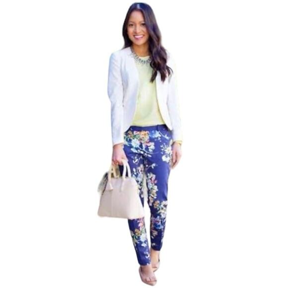 Zara Silky Harness The Power Of Flowers Straight Leg Crop Pants Pull On Blue M - Picture 2 of 14